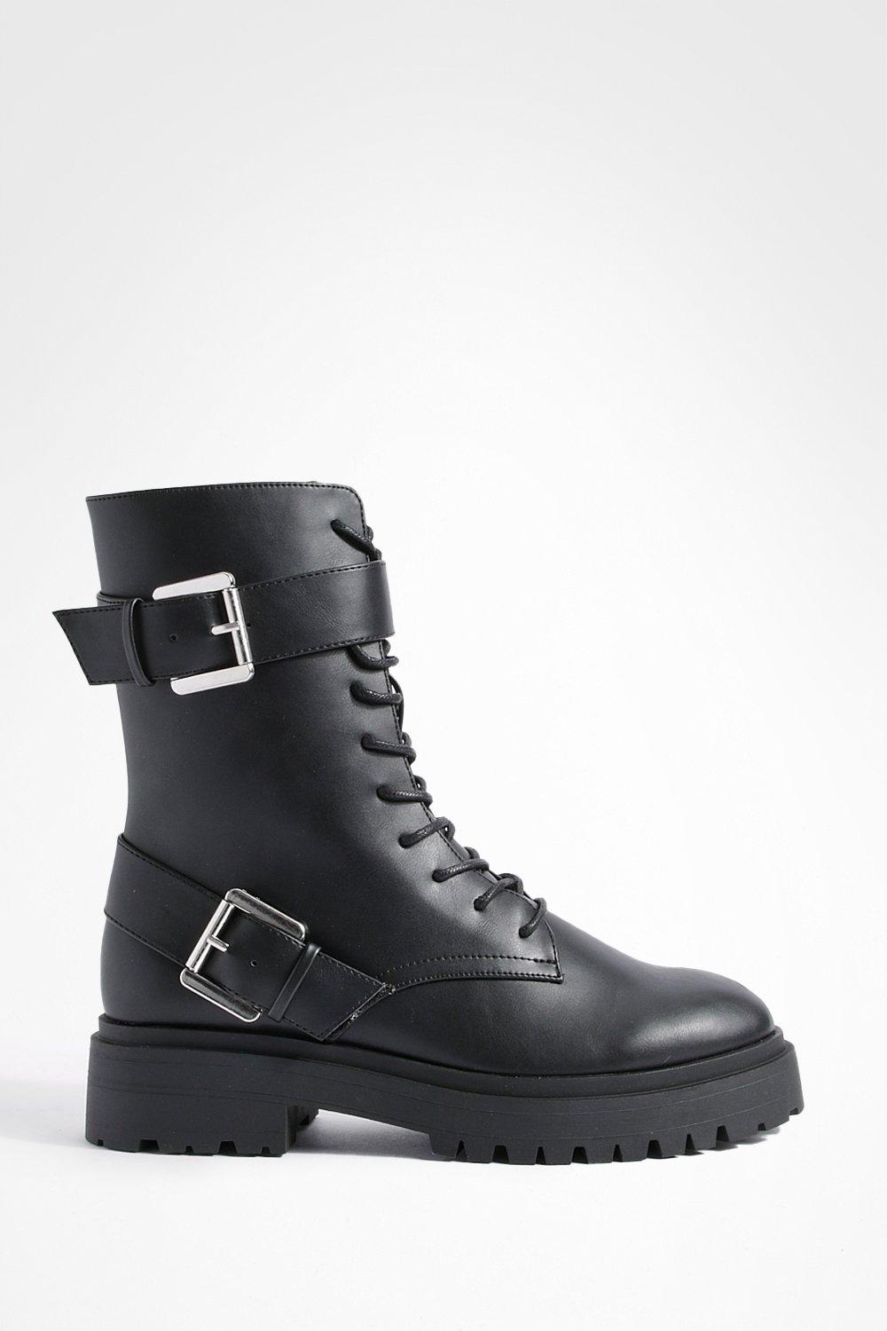 Buckle Lace Up Chunky Combat Boots