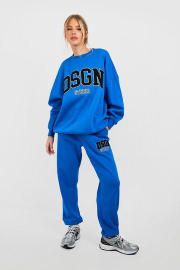 Dsgn Studio Toweling Applique Sweatshirt Tracksuit cobalt