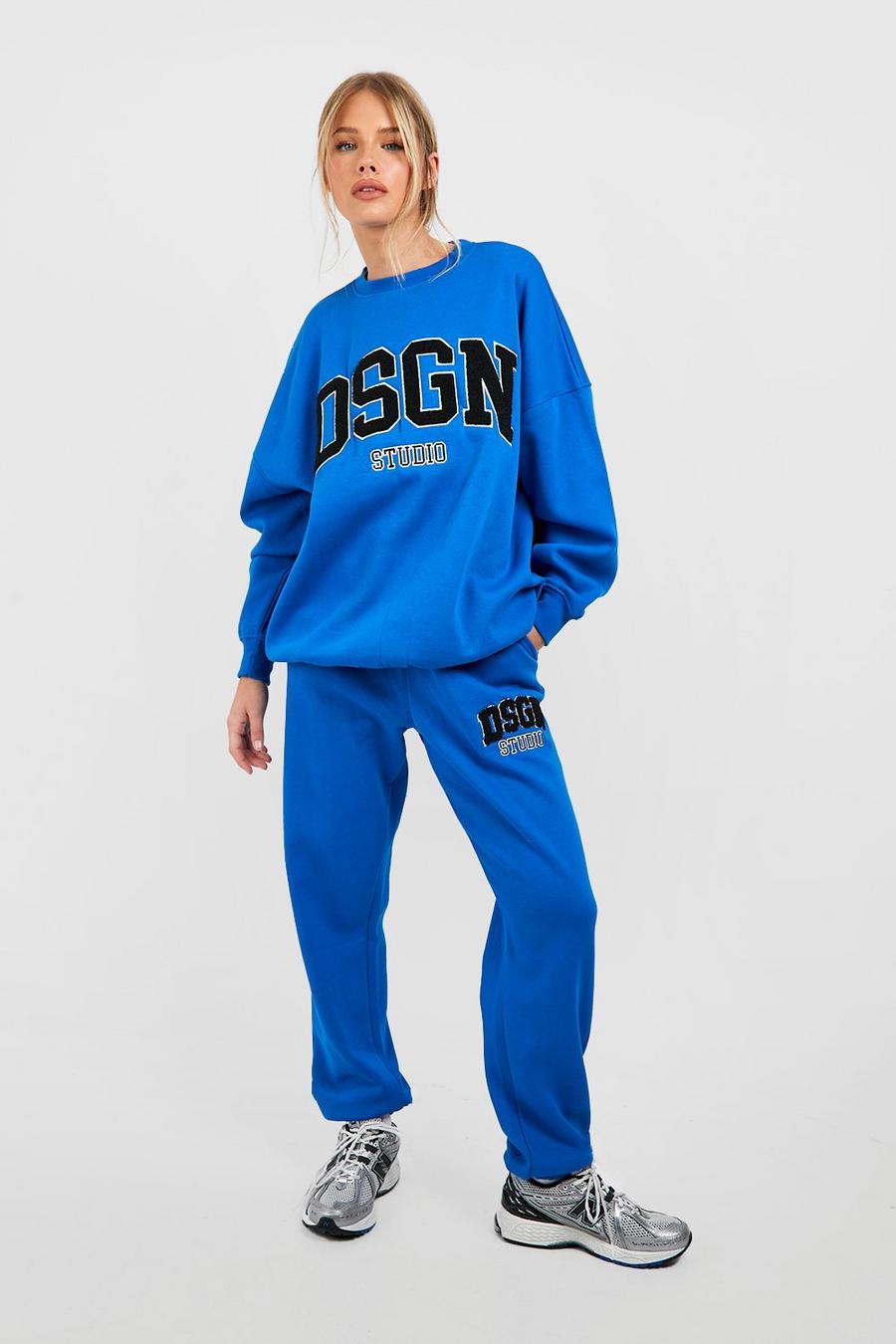 Cobalt blue Dsgn Studio Towelling Applique Sweatshirt Tracksuit 