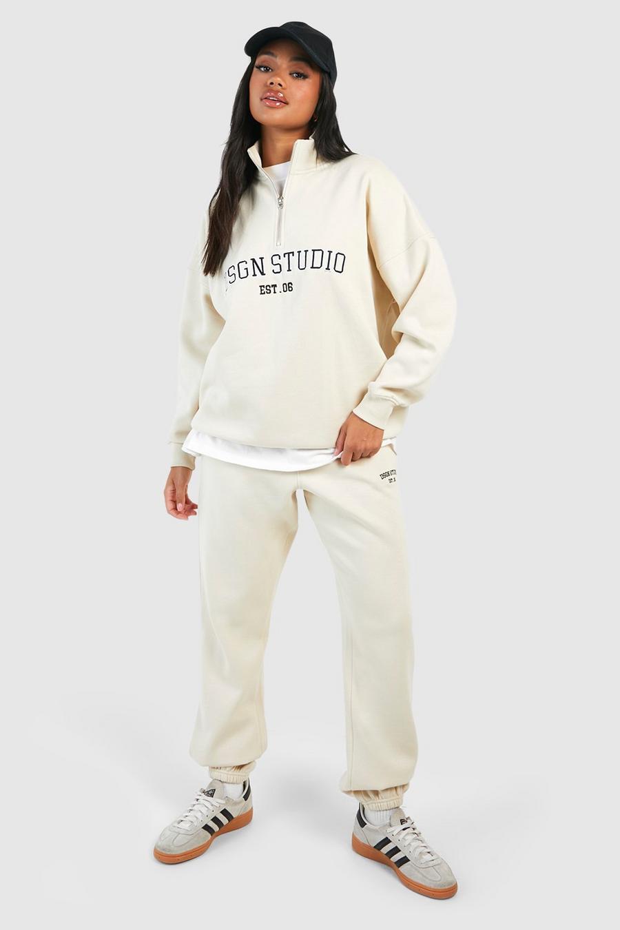 Ecru Dsgn Studio Sweatshirt med kort dragkedja och mjukisbyxor image number 1