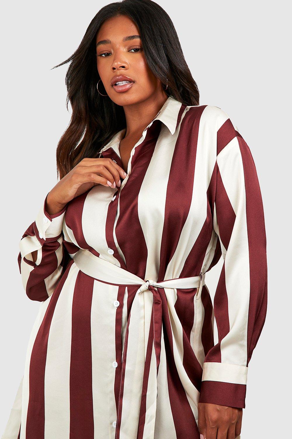 Striped belted 2024 shirt dress