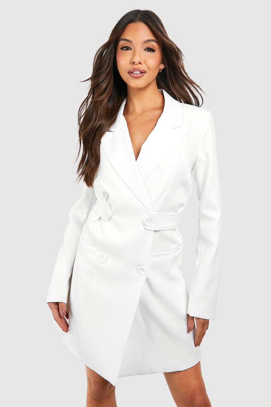 White Cinched Waist Blazer Dress image number 1