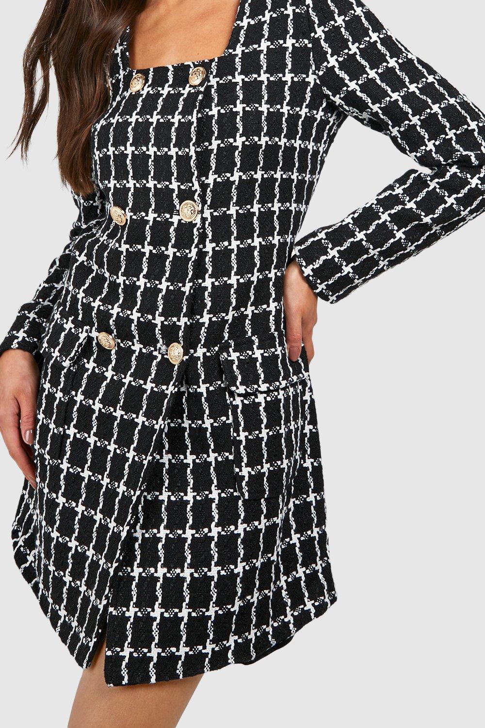 Houndstooth Boucle Blazer Dress