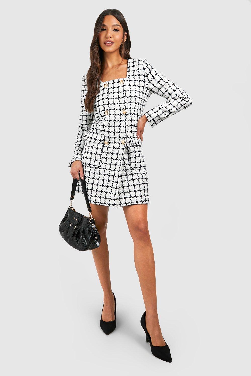 Houndstooth Boucle Blazer Dress