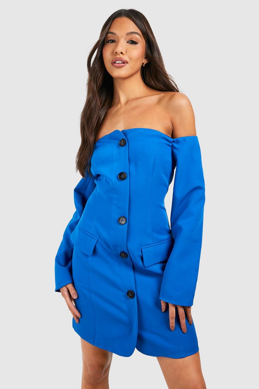 Navy azul marino Bardot Button Down Blazer Dress