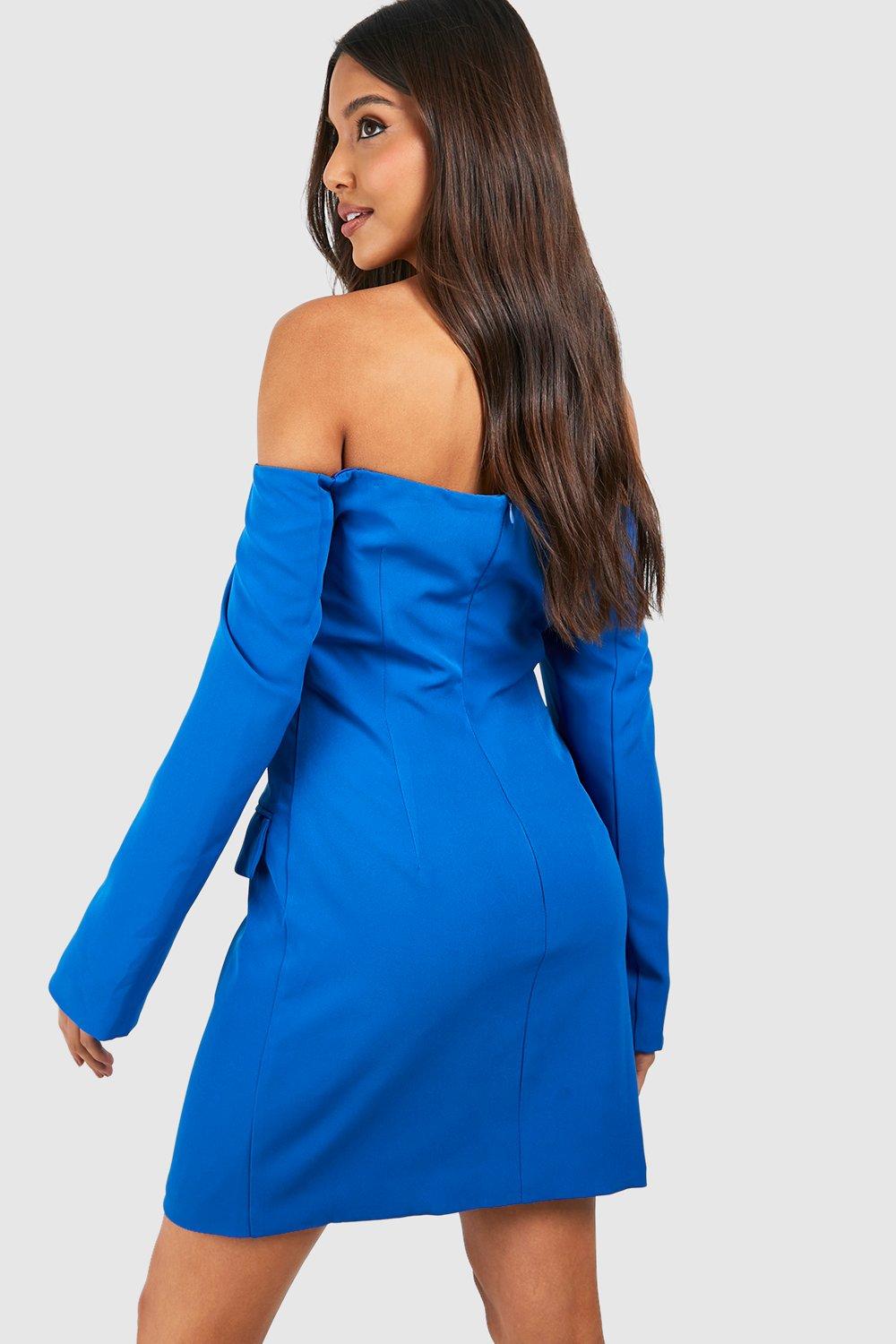 Boohoo Women s Bardot Button Down Blazer Dress Blue