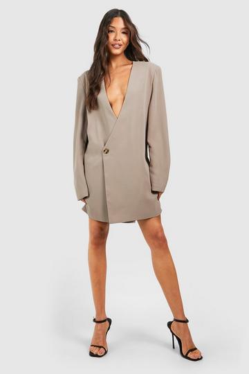 Robe blazer oversize sans col stone