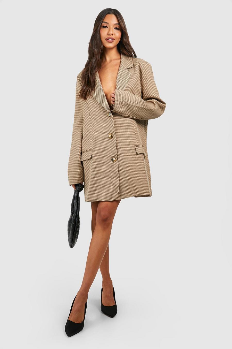 Brown Oversized Single Breasted Check Blazer Dress image number 1