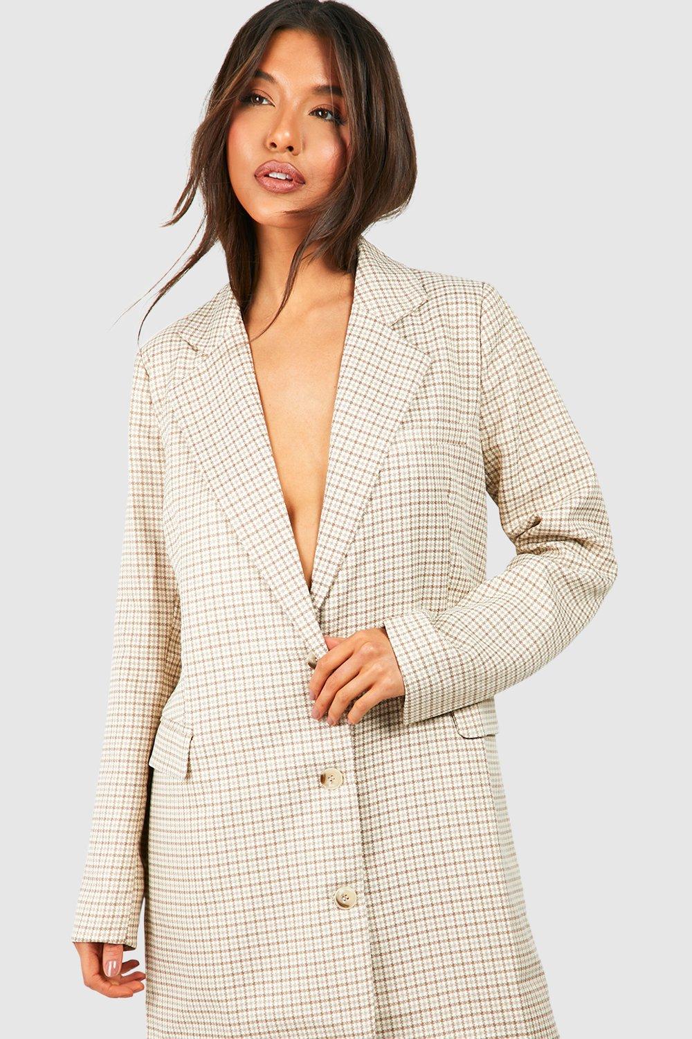 Boohoo Women s Oversized Check Blazer Dress Cream