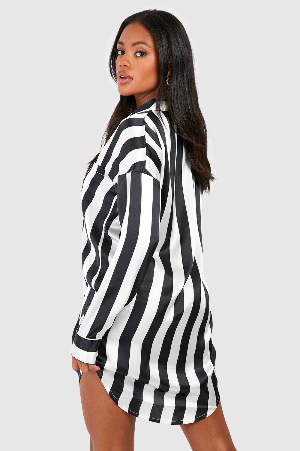 Black white store striped shirt dress