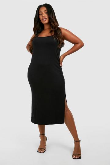 Black Plus Jersey Strappy Split Midi Dress