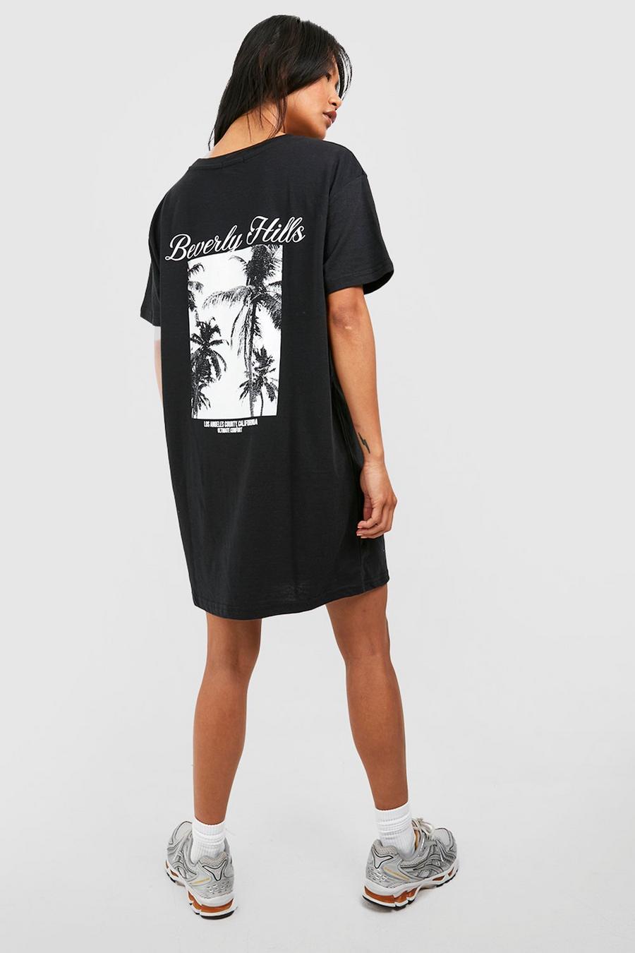 Vestito T-shirt oversize con scritta Beverly Hills, Black