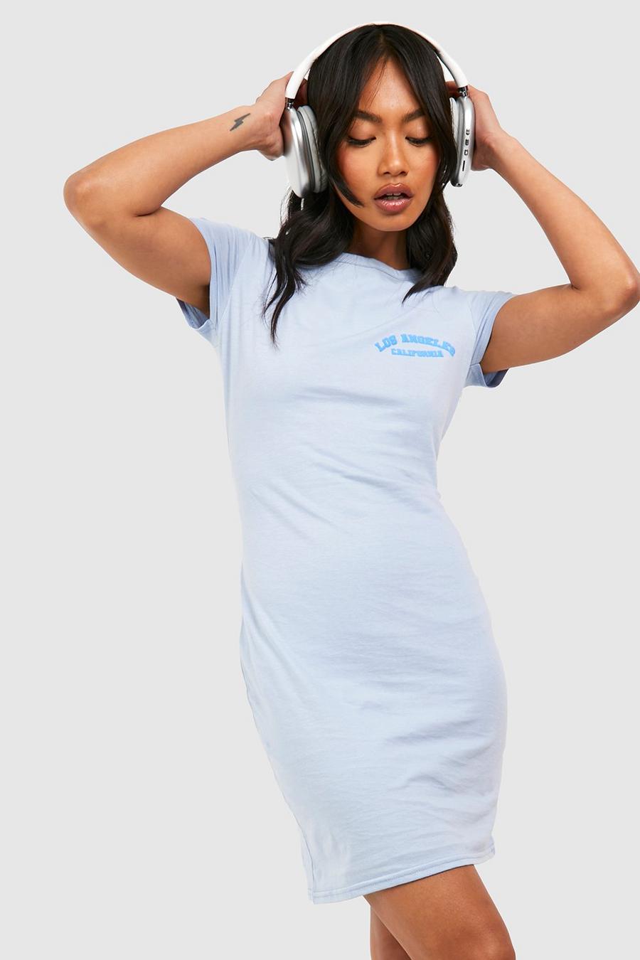 Vestido mini con eslogan Los Angeles, Blue azul