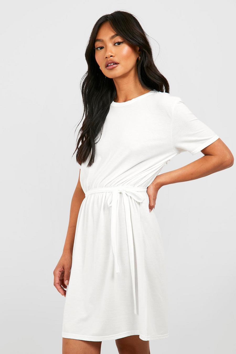 White Belted T-shirt Dress image number 1
