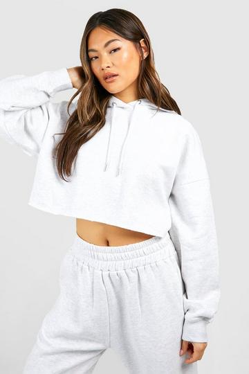 Grey Cropped Raw Hem Hoodie