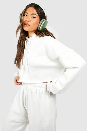 Cropped Raw Hem Hoodie ecru