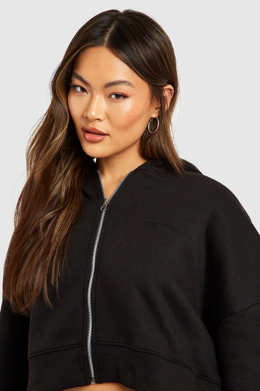 Cropped zip-through hoodie - Black - Ladies