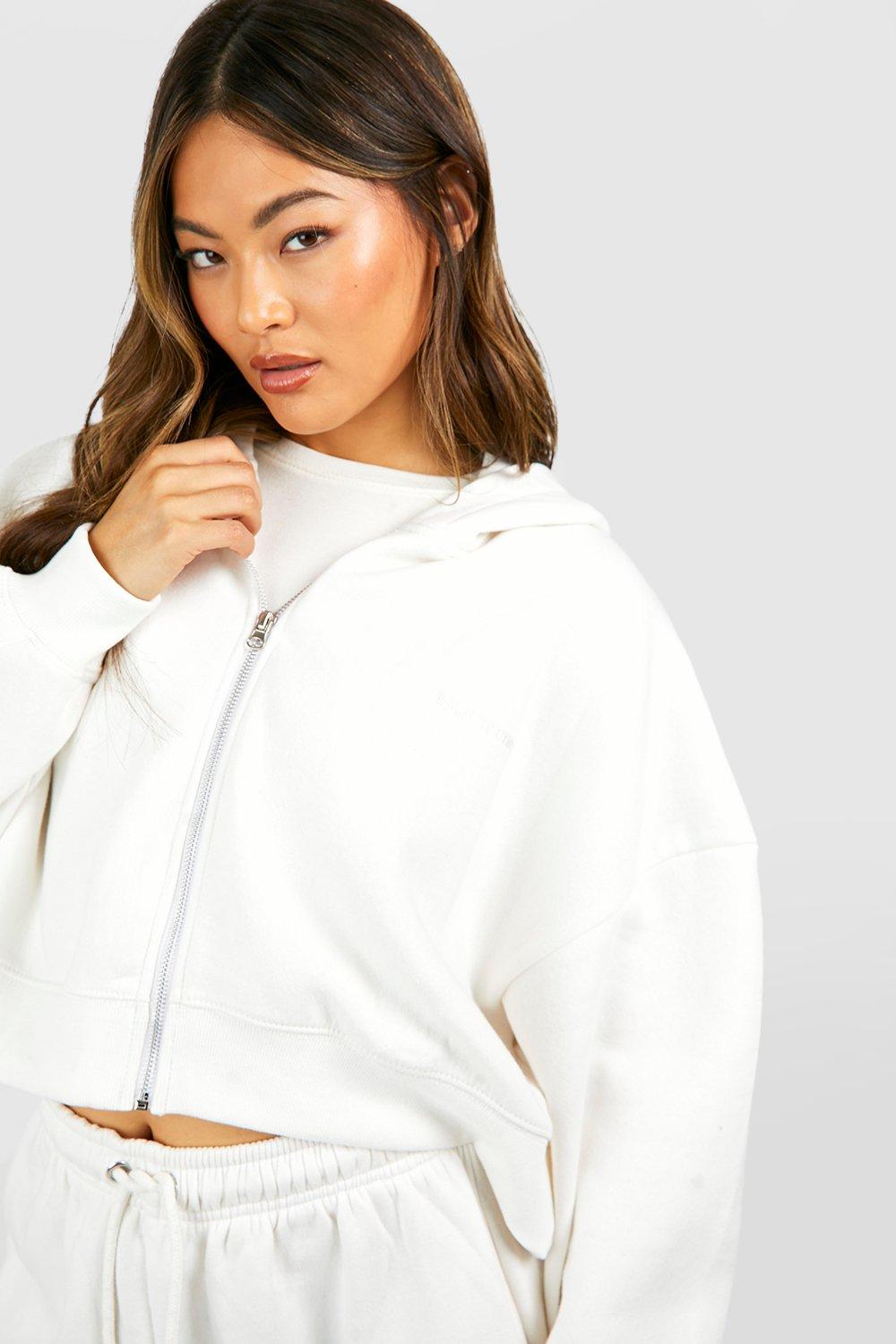 Zip Through Cropped Hoodie boohoo