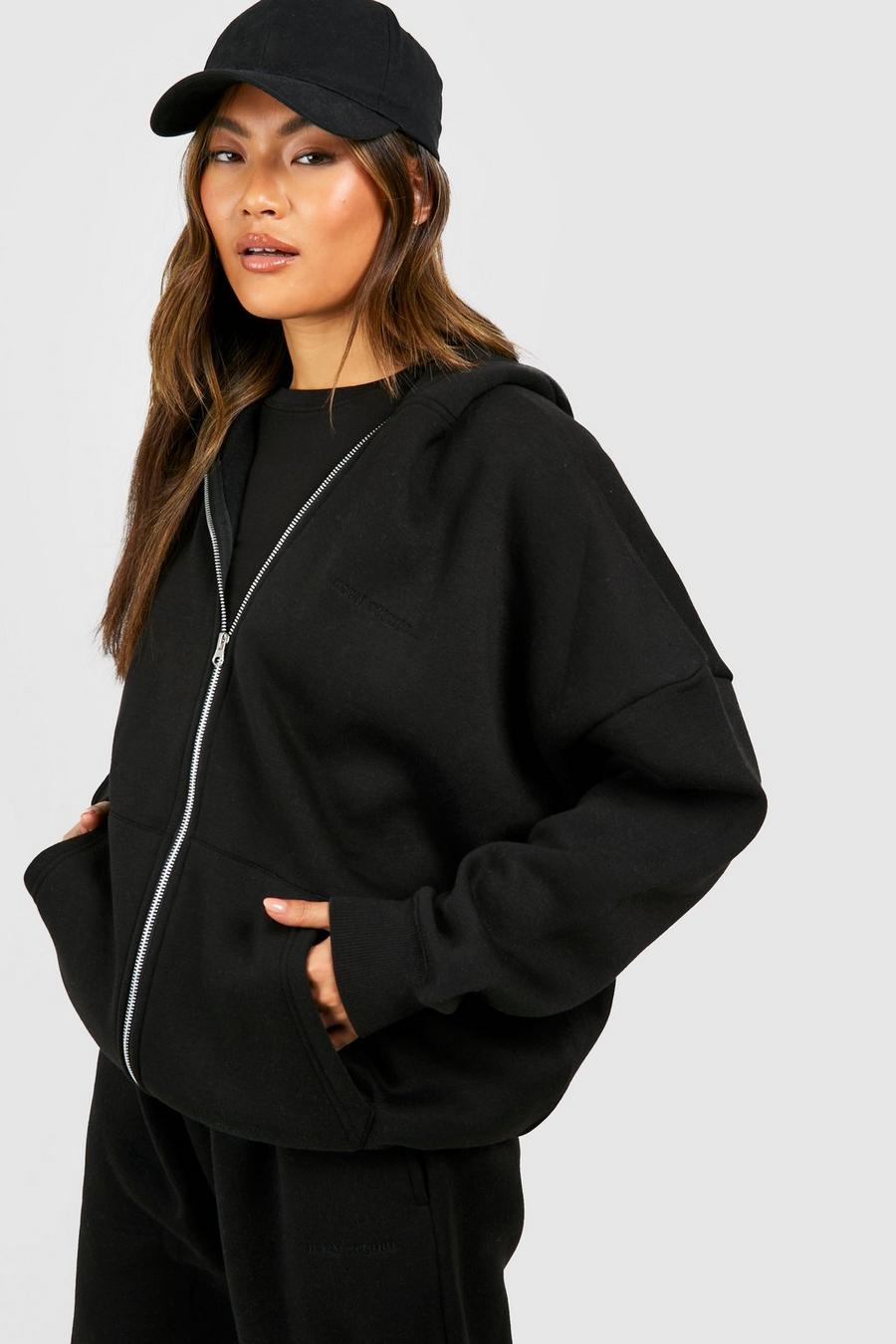 Black Oversize hoodie med dragkedja image number 1