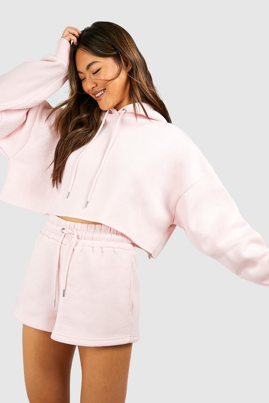 Light pink Kort hoodie med rå kant image number 1