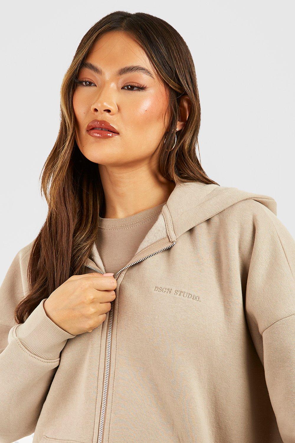 Beige zip up store hoodie womens