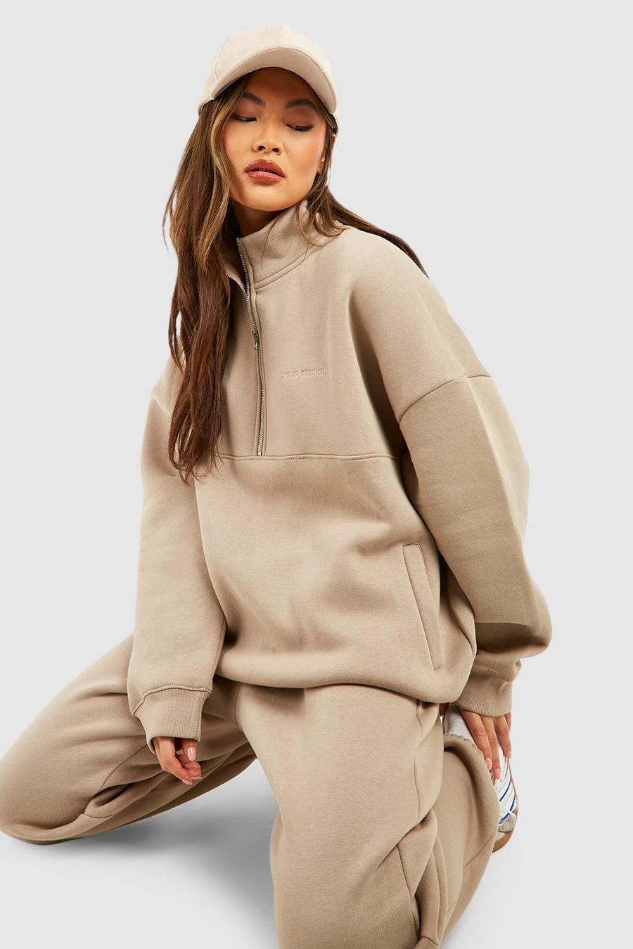 Oversize Sweatshirt mit Reißverschluss, Stone