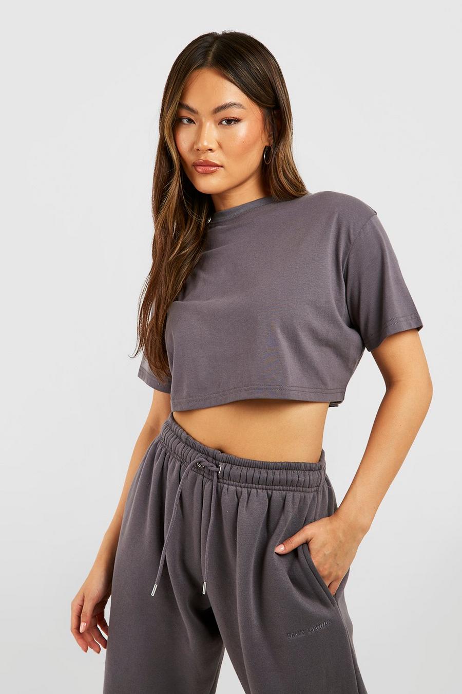 Charcoal Crop Boxy Fit T-shirt image number 1