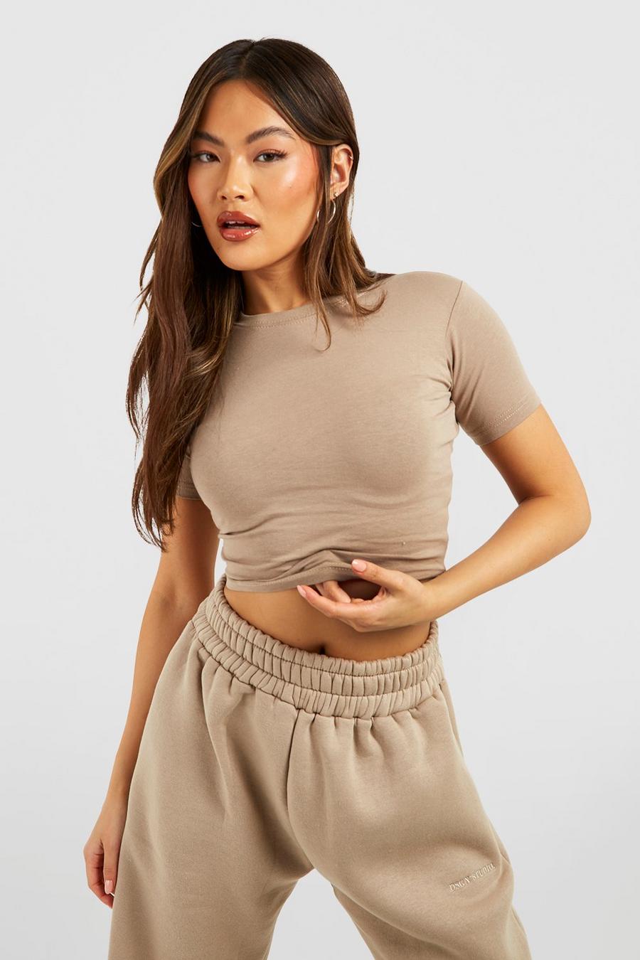Stone beige Short Sleeve Fitted Top