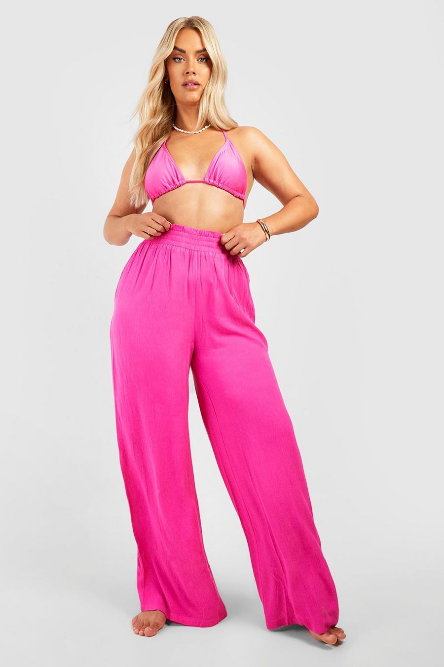 Hot pink Plus Crinkle Rayon Beach Pants