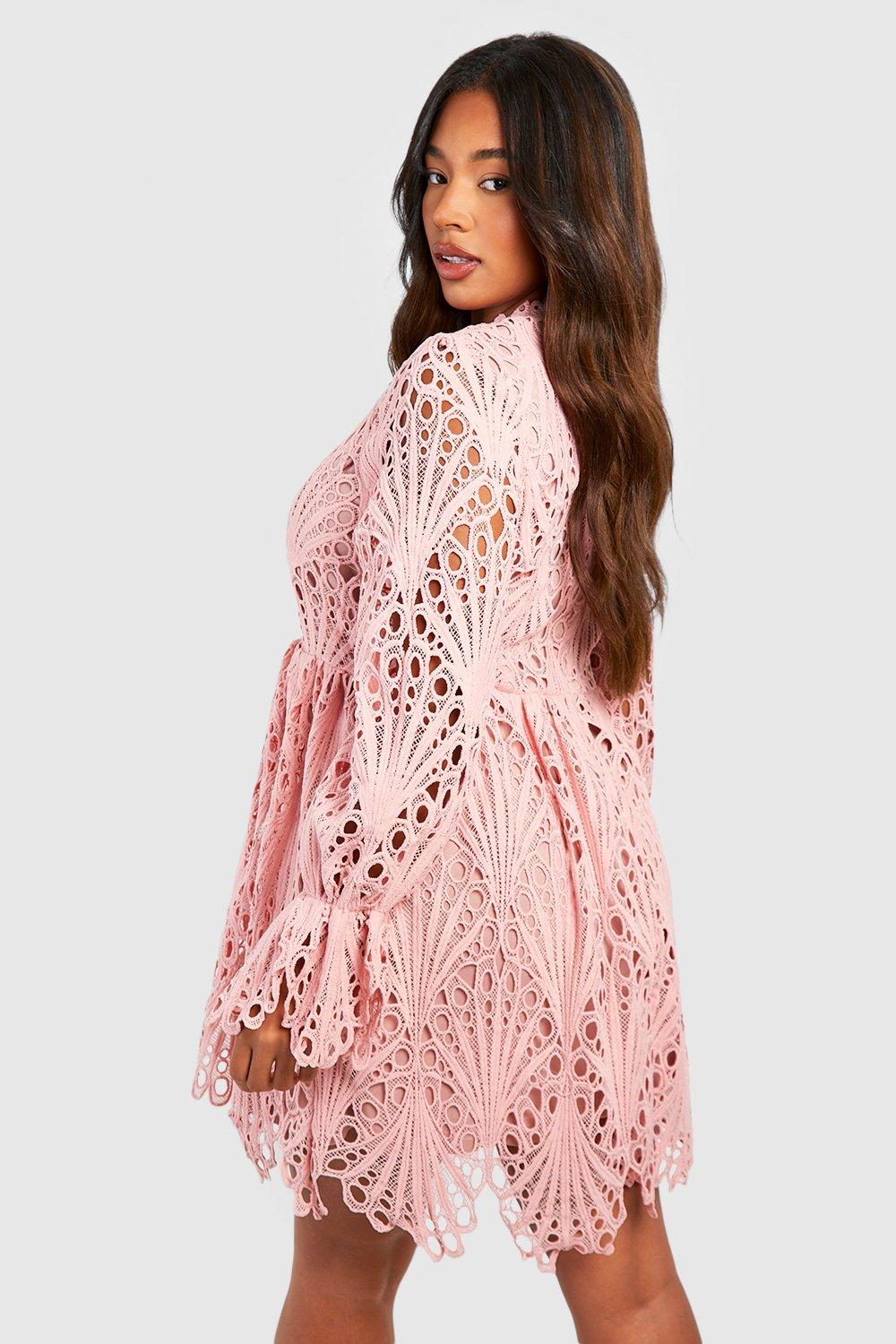 Pink lace dress 2025 with bell sleeves