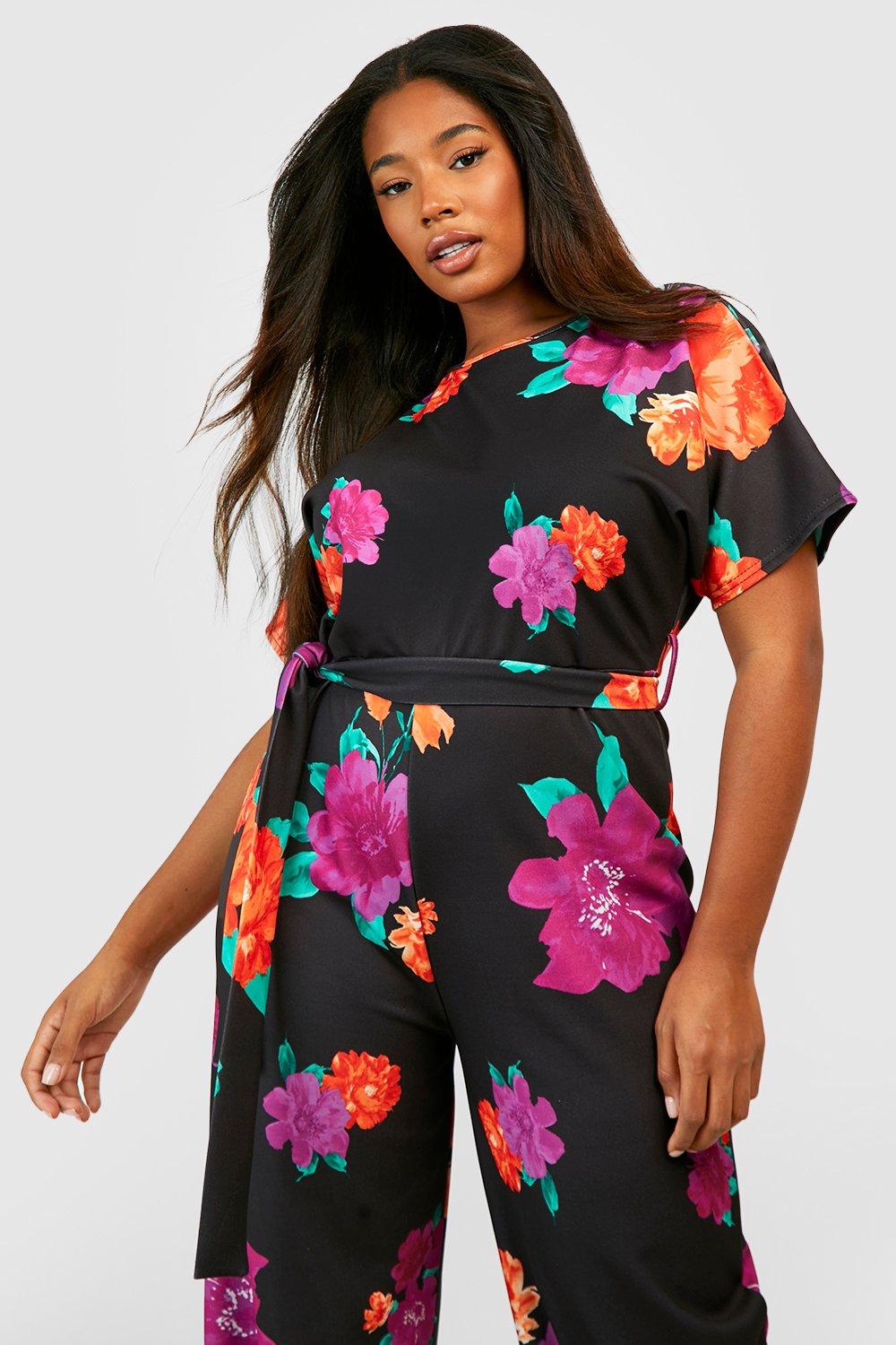 Plus size floral store jumpsuit with sleeves