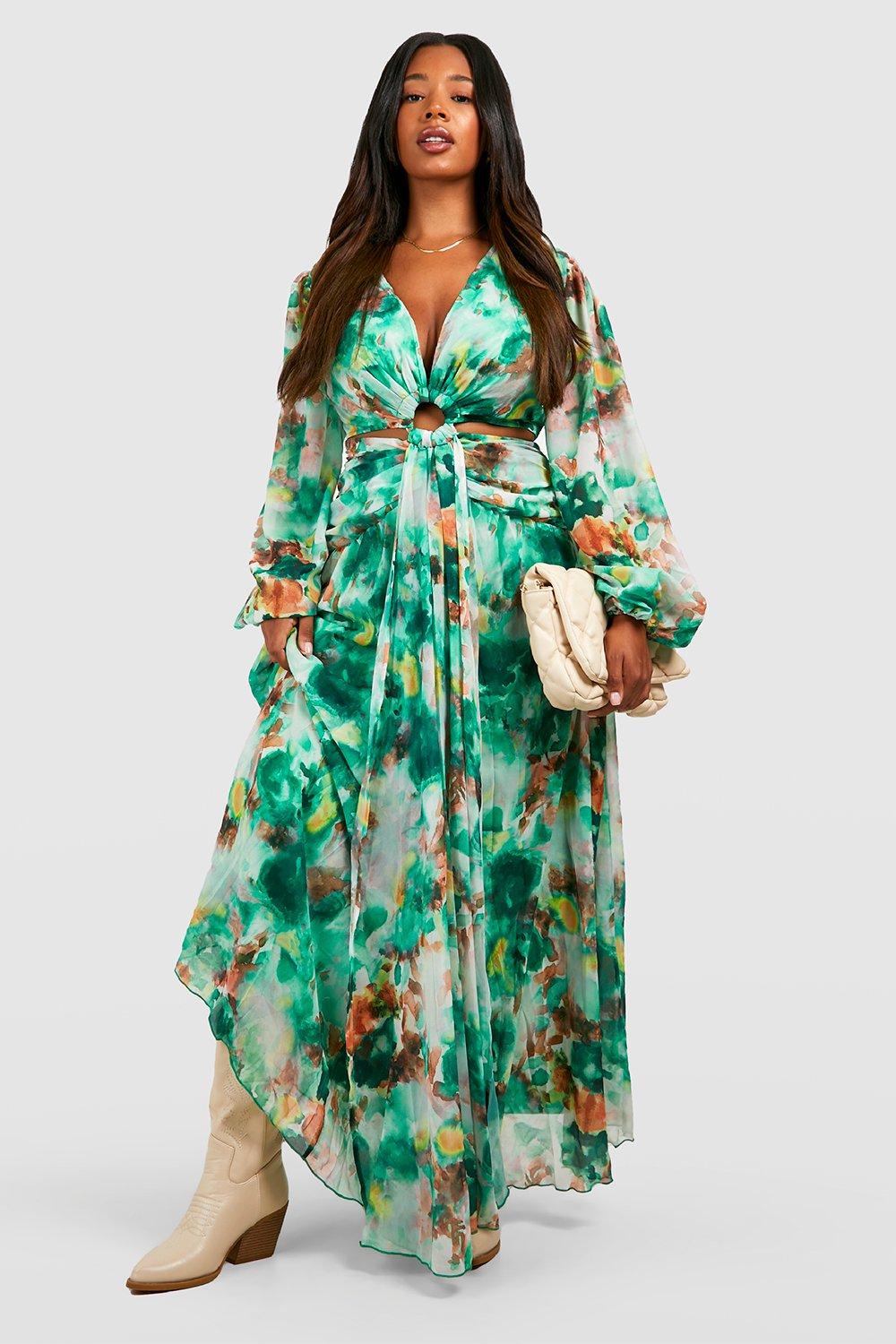 Plus Floral Print Chiffon Cut Out Maxi Dress | boohoo