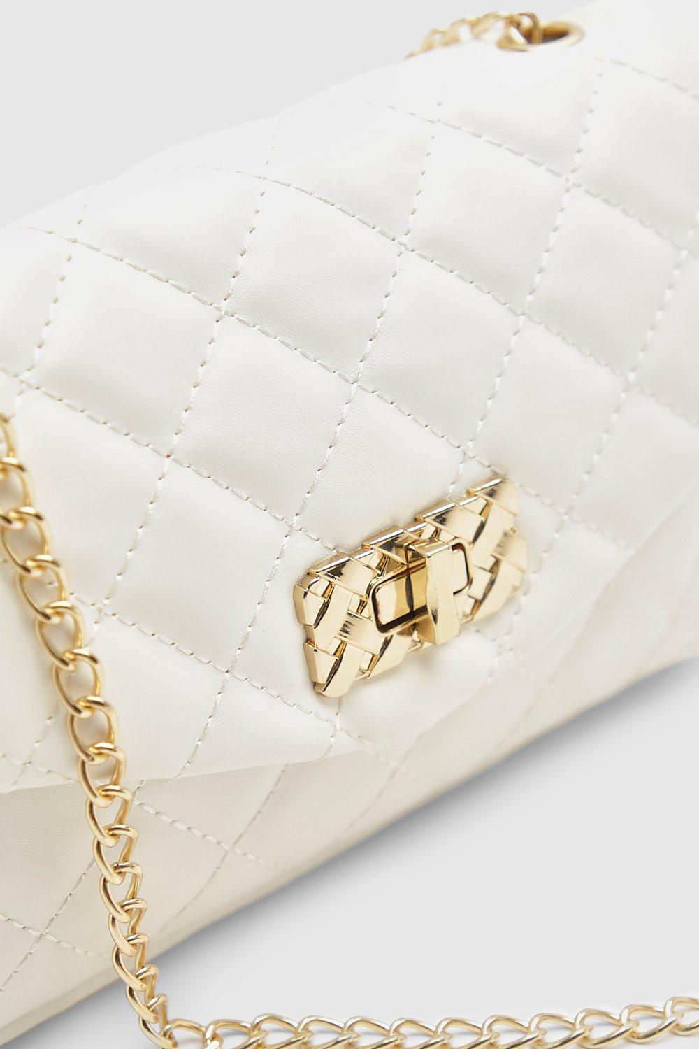 boohoo Gold Buckle Detail Cross Body Bag - White - One Size
