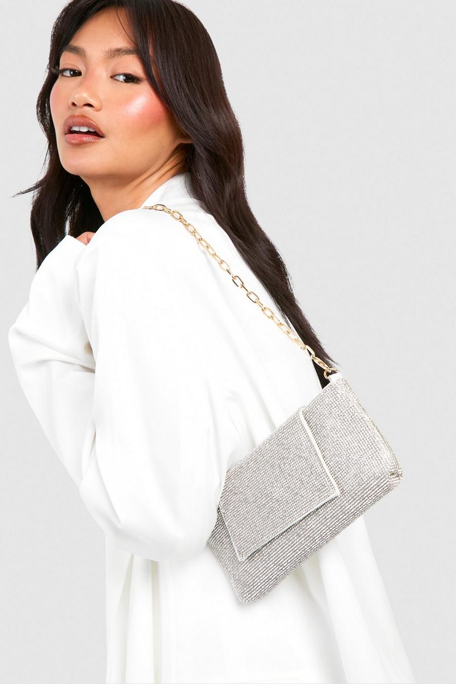 Silver Diamante Chain Strap Shoulder Bag 