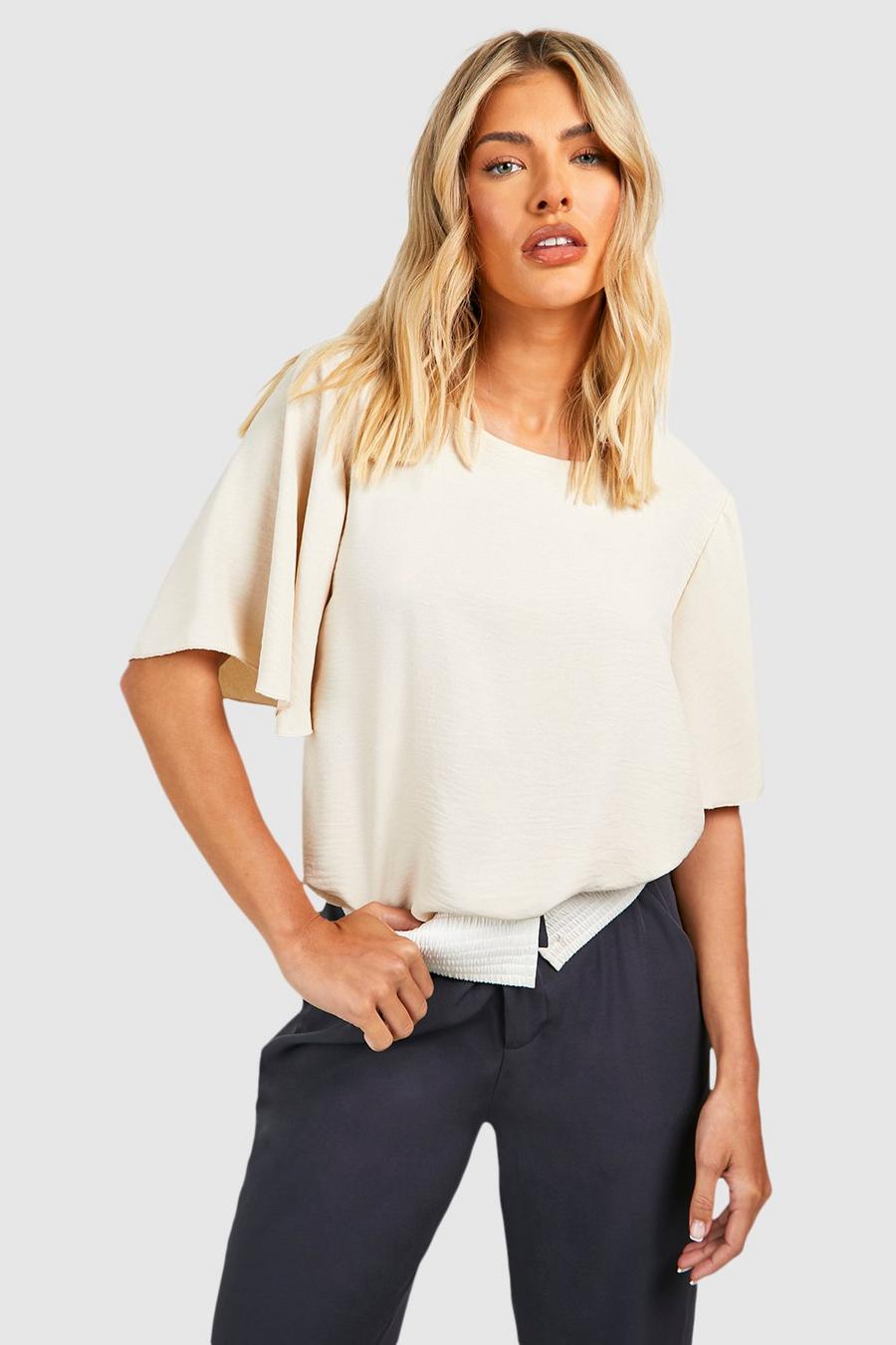 Cream Relaxed Fit Flared Sleeve Woven T Shirt
