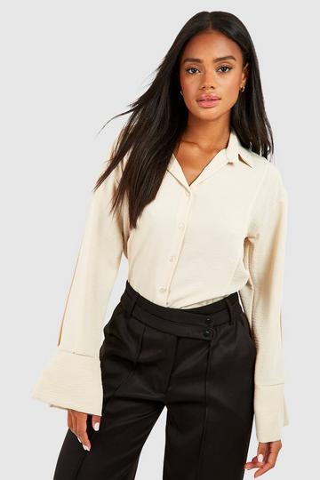 Cream White Hammered Split Cuff Relaxed Fit Shirt