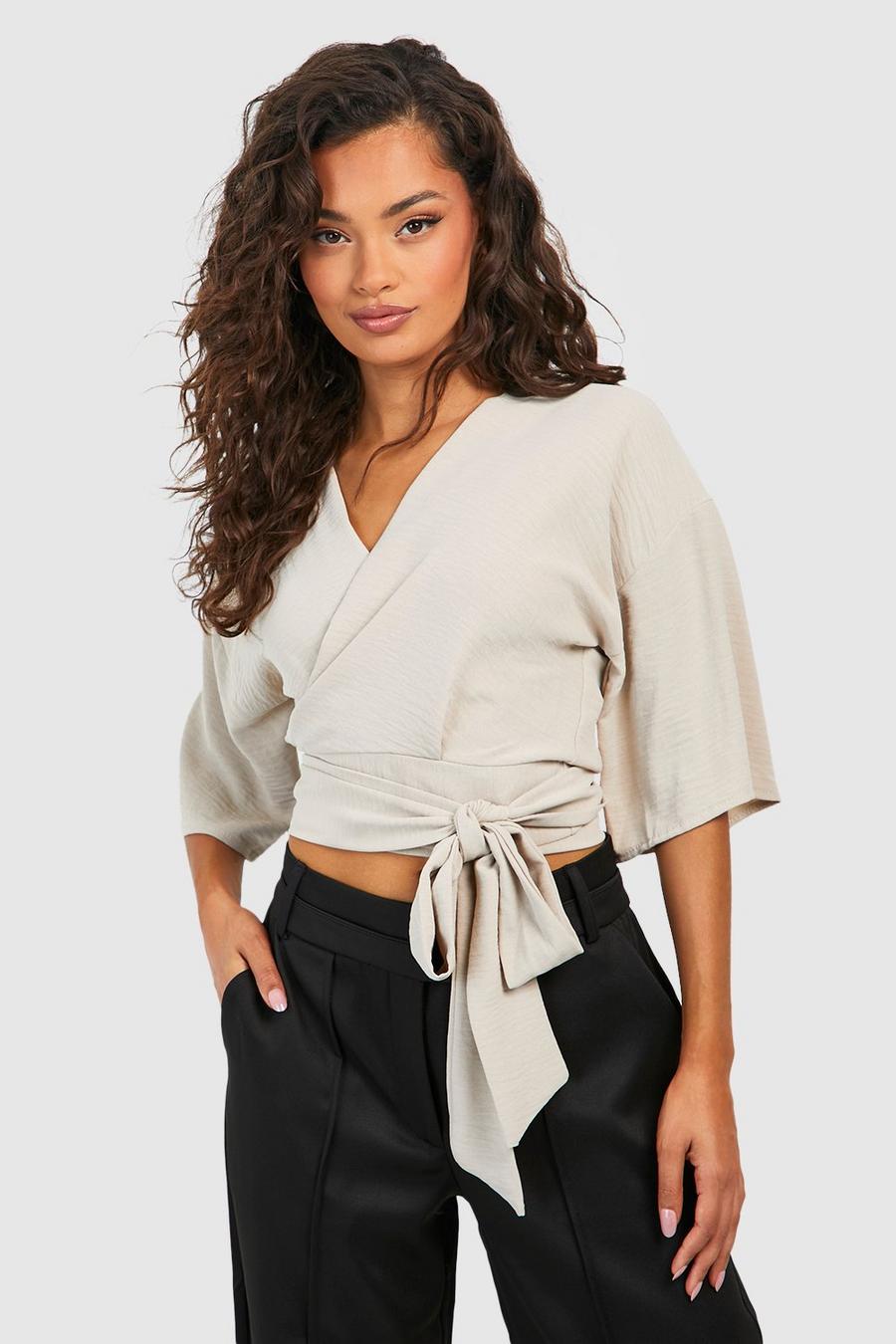 Stone Hammered Tie Waist Wrap Front Shirt  image number 1