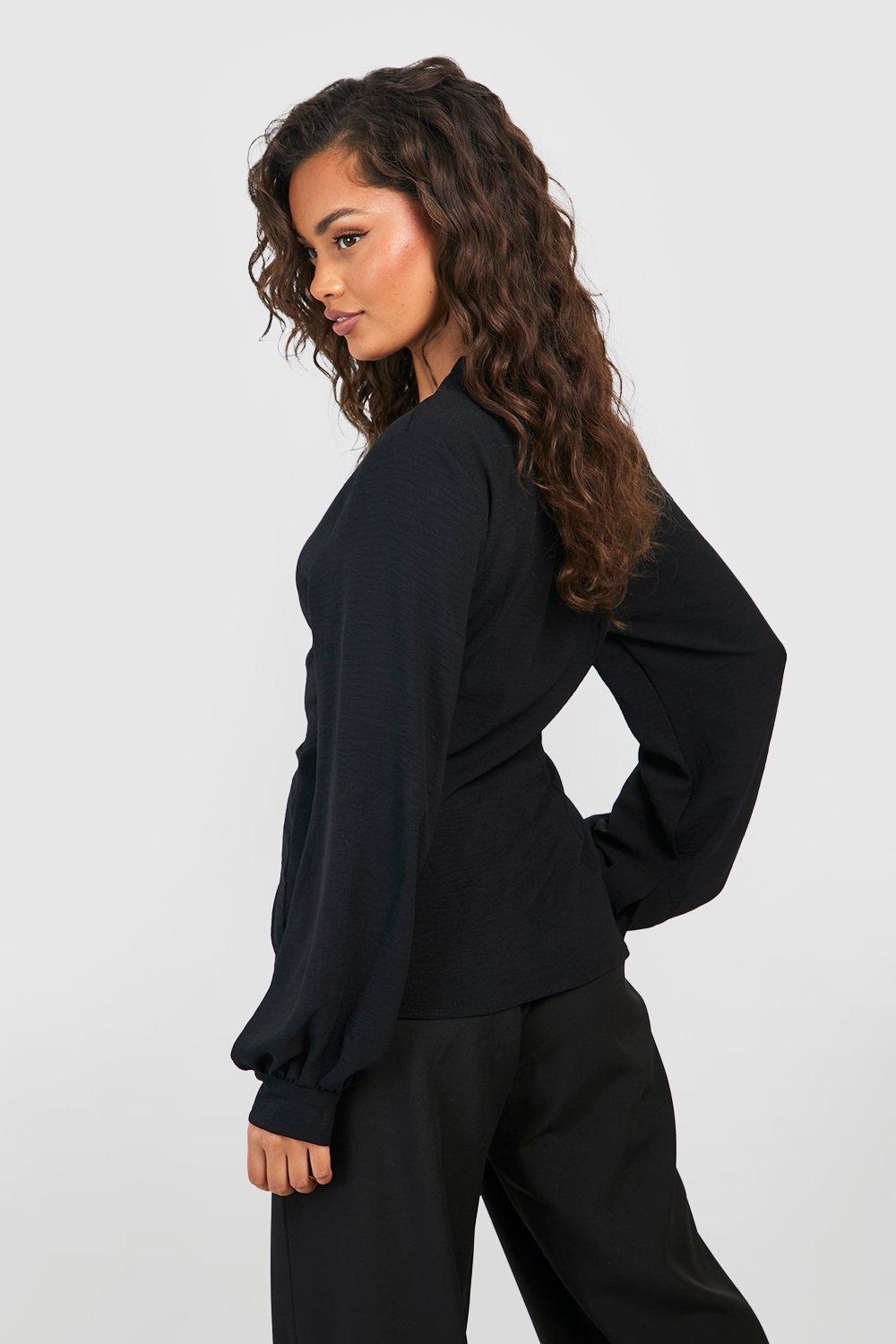 Hammered Volume Sleeve Fitted Blouse | boohoo CA
