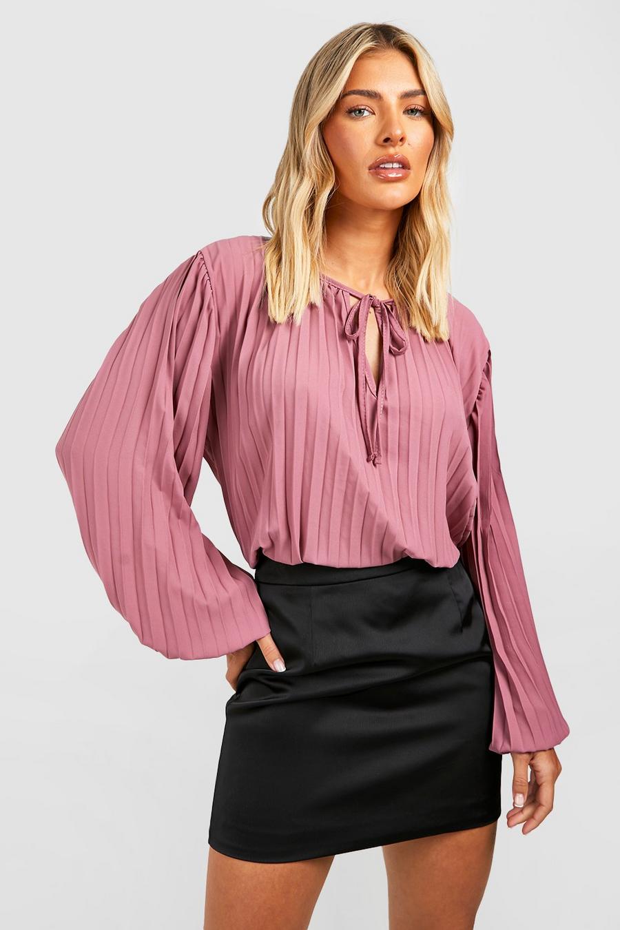 Desert rose Pleated Puff Sleeve Blouse image number 1