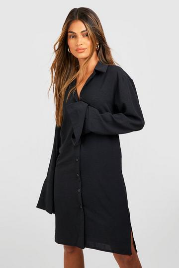 Black Hammered Split Cuff & Hem Shirt Dress