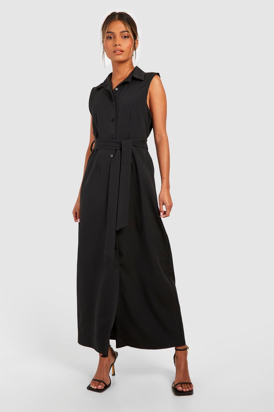 Black Tailored Midi Shirt Dress image number 1