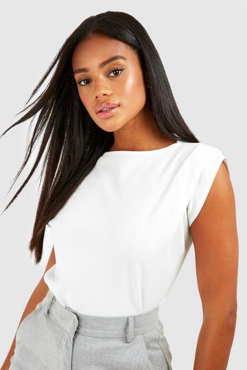 Cream White Jersey Crepe Shoulder Detail Top