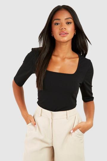 Jersey Crepe Square Neck Half Sleeve Top black