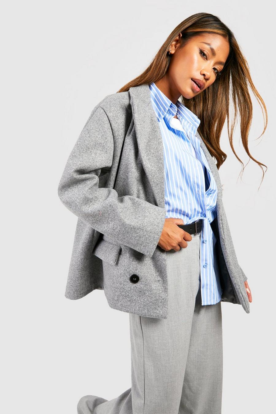 Grey Oversized Wool Look Blazer image number 1