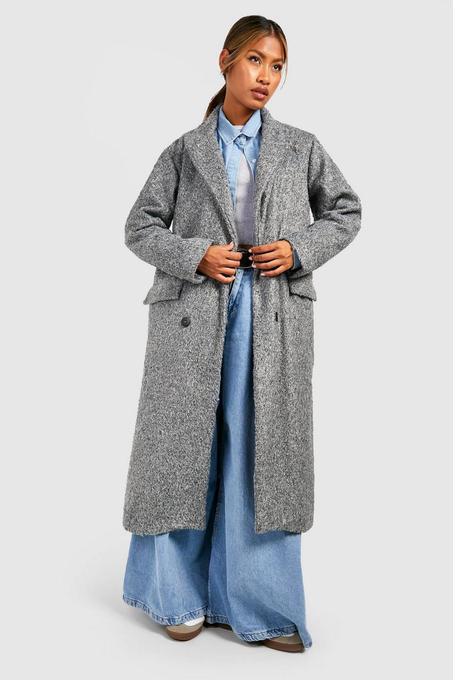Grey Textured Double Breasted Coat image number 1