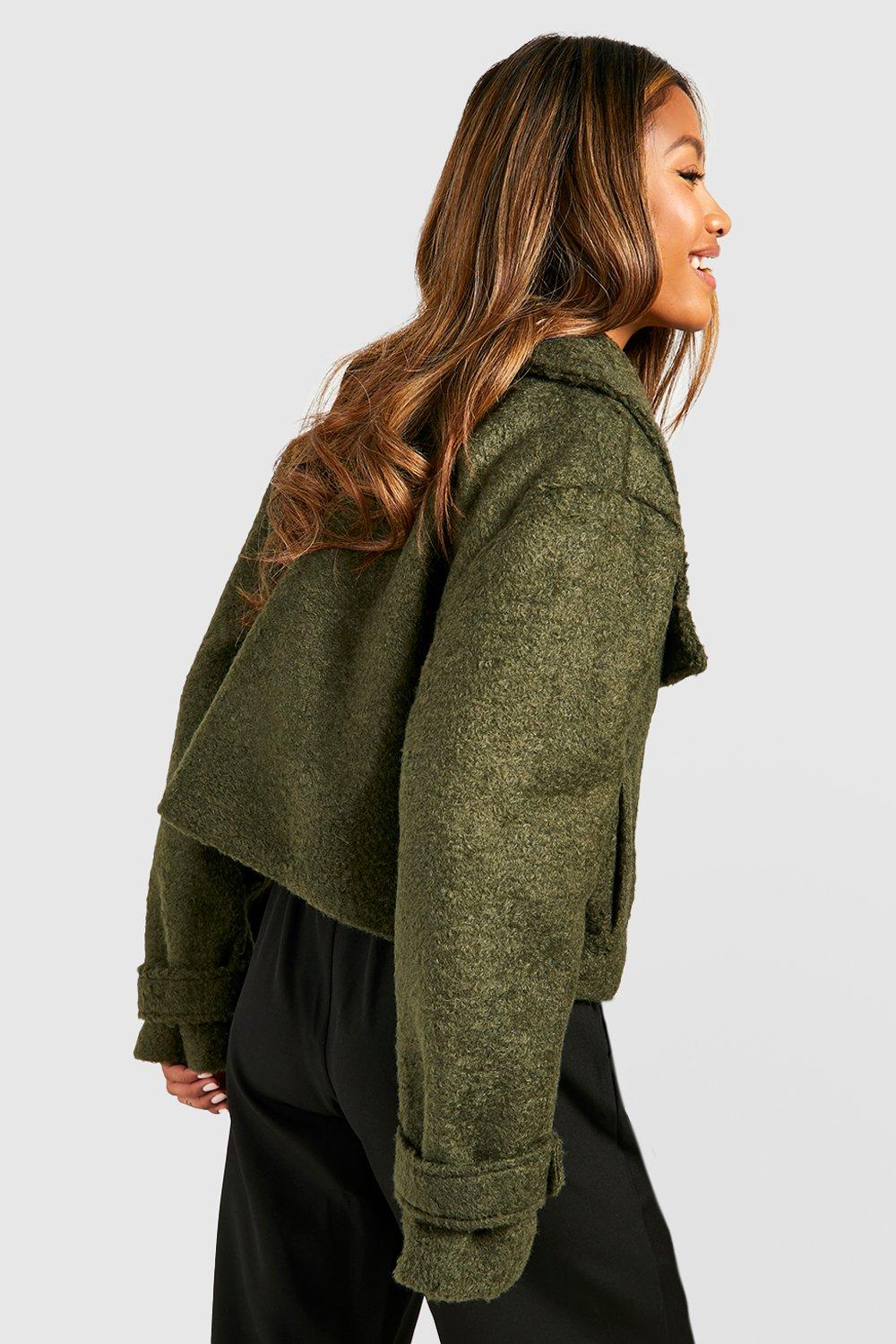 Textured Wool Look Crop Trench Coat