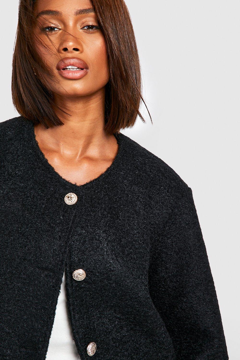 Collarless Textured Jacket | boohoo