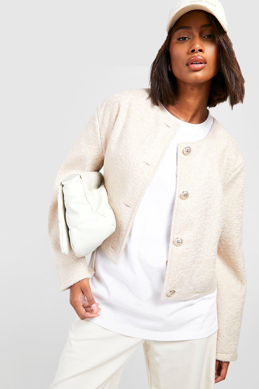 Collarless on sale cardigan jacket