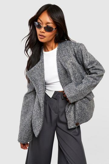 Collarless Asymmetric Textured Jacket grey