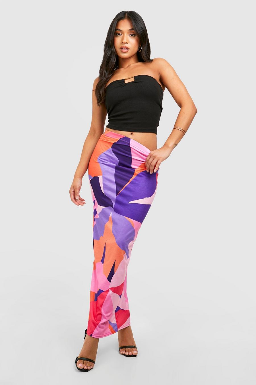 Purple Petite Abstract Printed Maxi Skirt image number 1